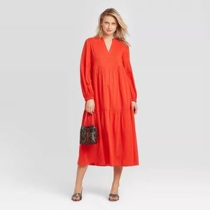 Scarlet Red midi tiered dress